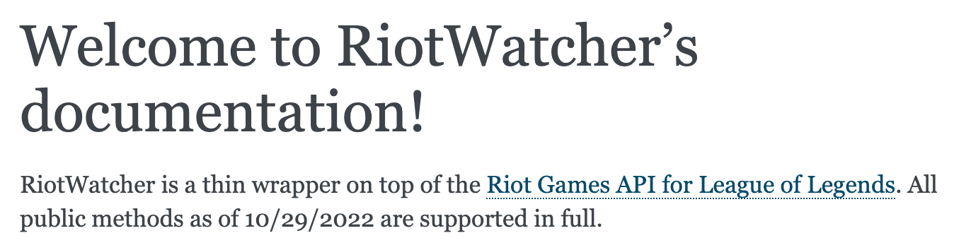 Figure 8: RiotWatcher’s documentation